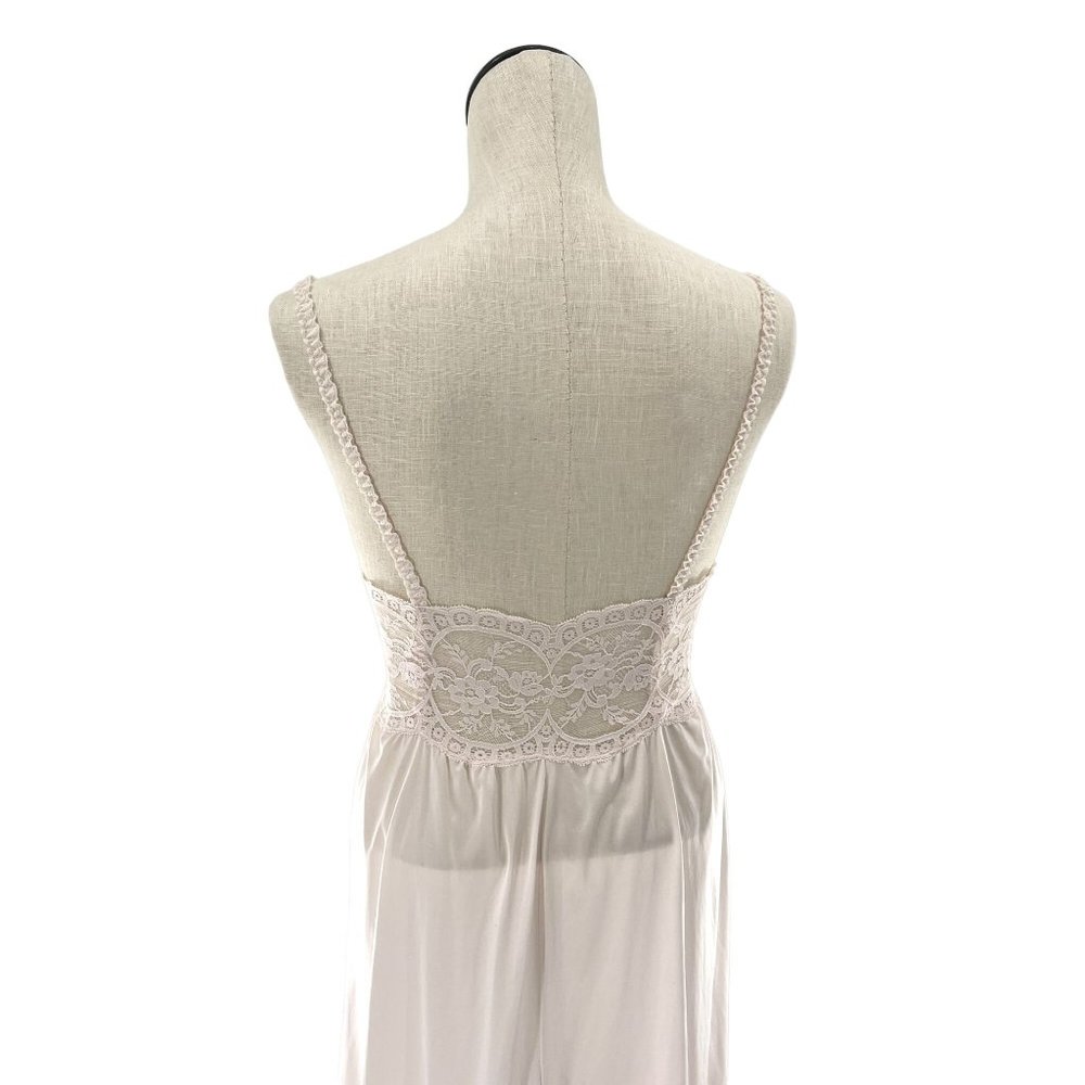 Vintage Nightgown Pastel Pink Sheer Lace Maxi-Length Medium 80s Cottagecore - Picture 8 of 11